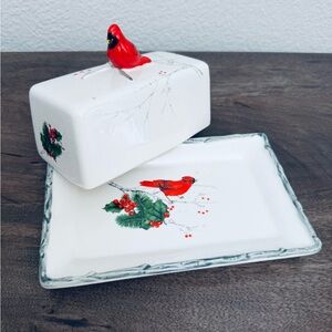 Christmas Red Cardinal Holiday Butter Dish